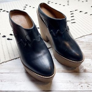 Free People Chance Leather Platform Clog Black Brown Size 39 / 9